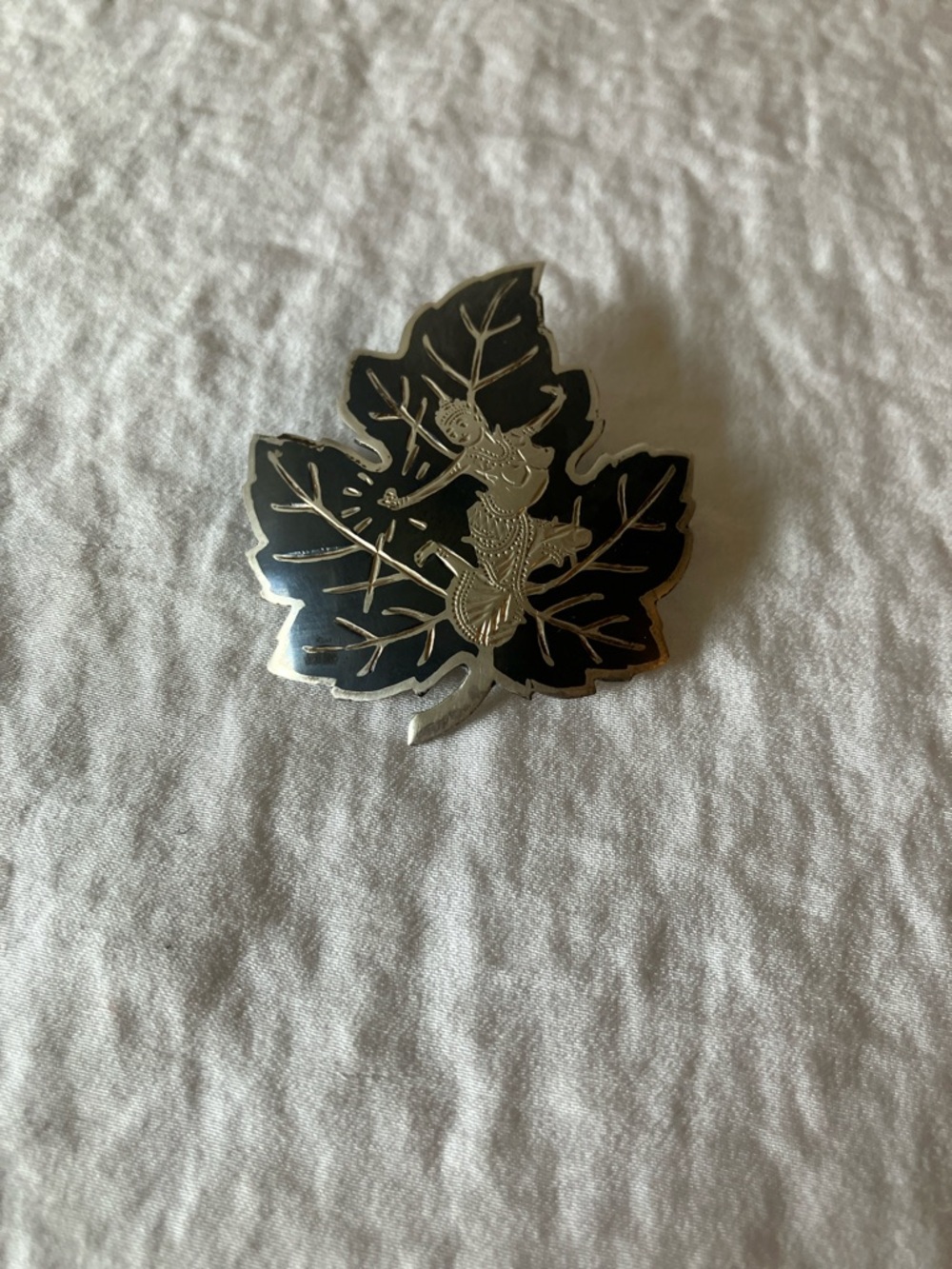 Siam: Vintage Black Leaf Mekkala- “Goddess of Lightning” Brooch- Sterling